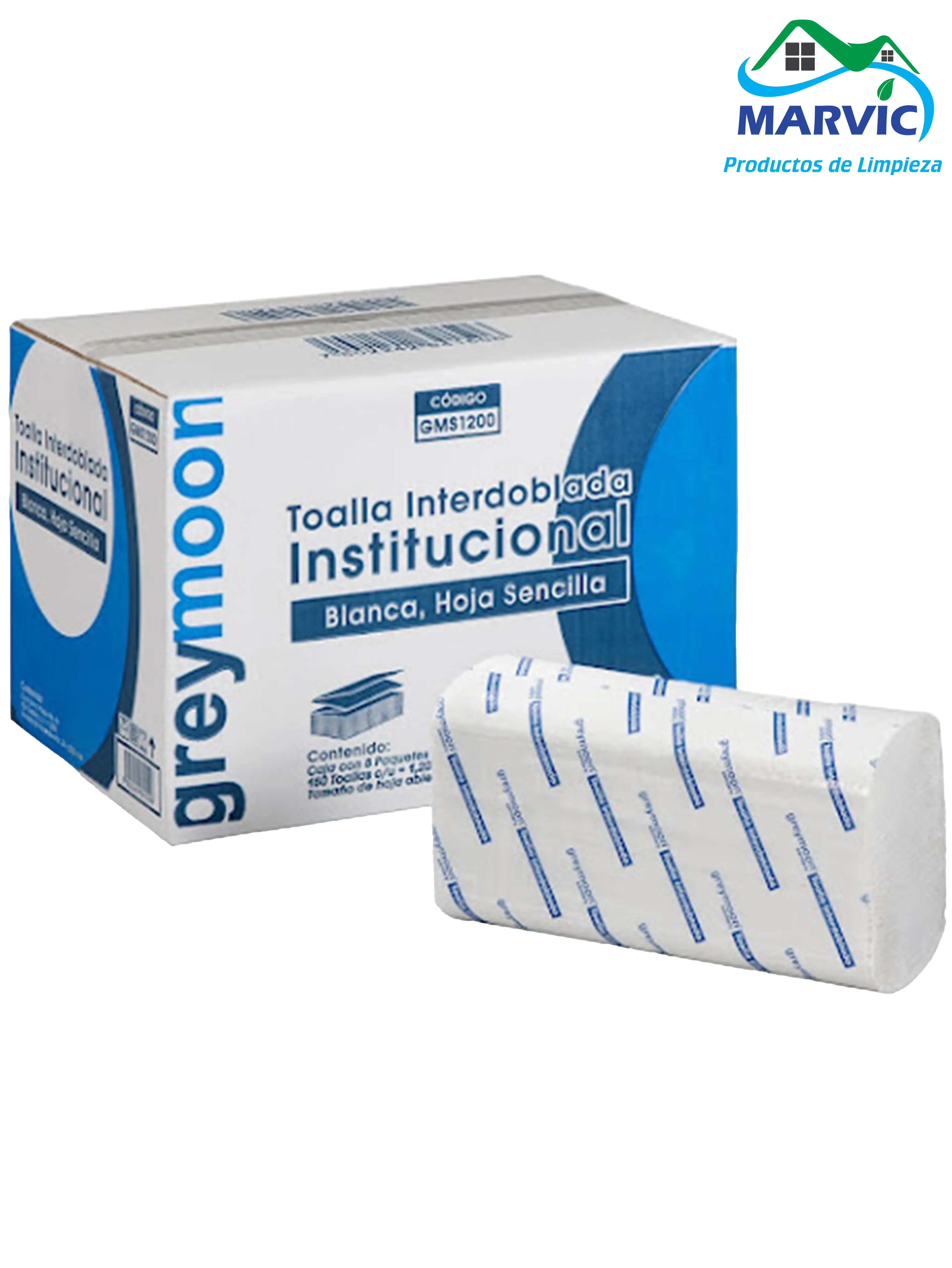 Marvic - Caja Toalla Interdoblada Institucional Grey Moon c/ 8paq 150Hj c/u